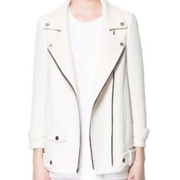 Zara off-white Moto Coat - Picture 3 of 12